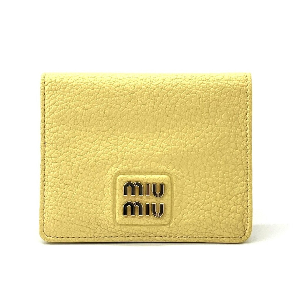 Miu Miu Miu Madras Leather Mini Wallet, Bi-fold Lemon Yellow